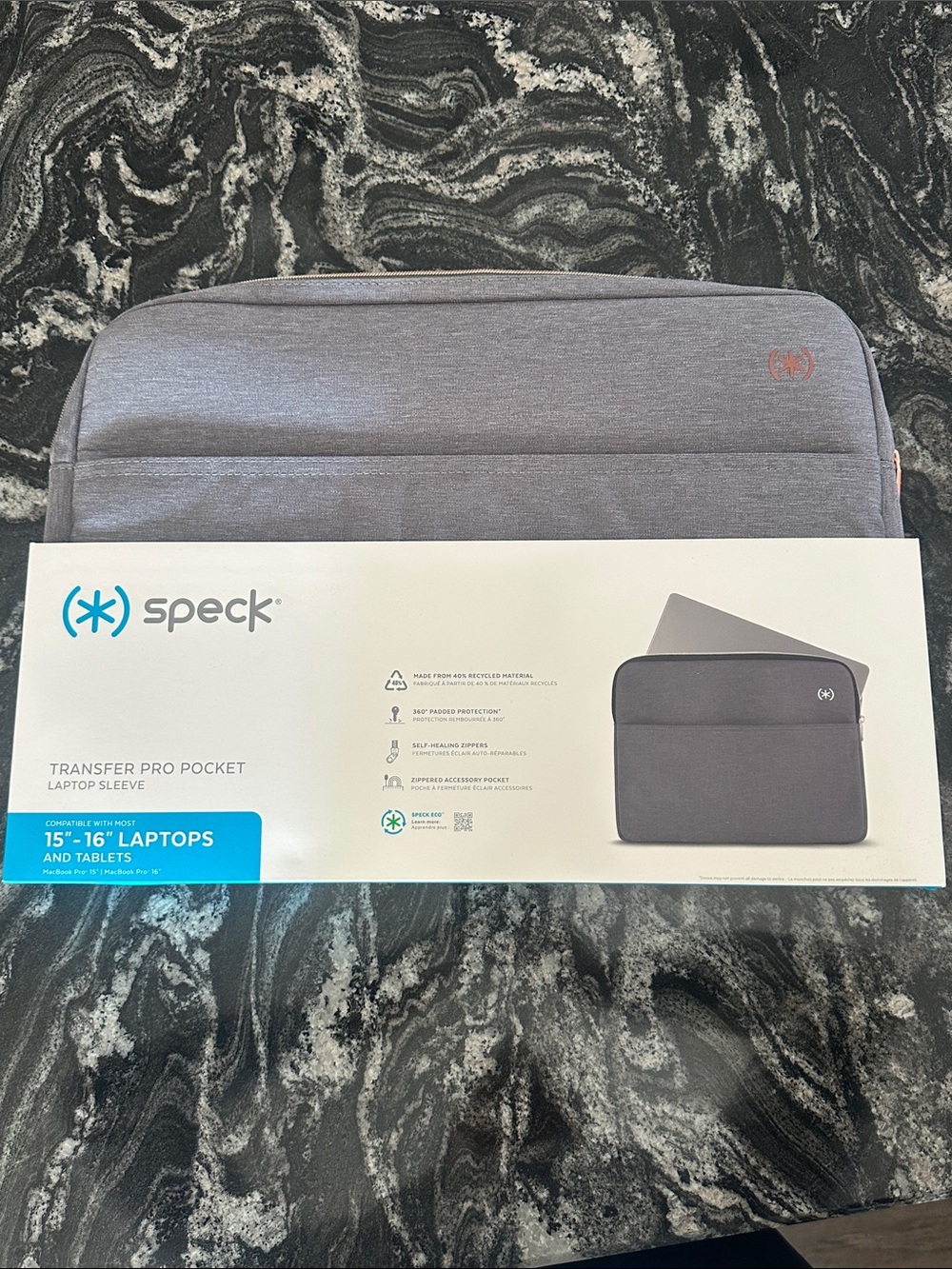 speck Transfer Pro Pocket Laptop Sleeve - Light Gray with Rose Gold Accents NWT